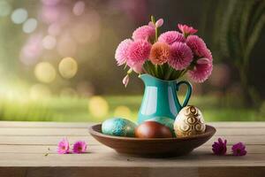 Pâques fleurs dans une vase. généré par ai photo