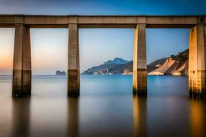 le pont à le coucher du soleil. généré par ai photo