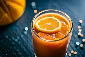 une verre de Orange jus avec une tranche de citron. généré par ai photo