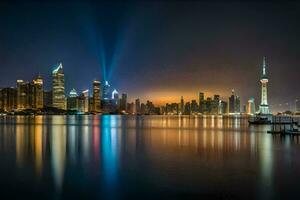 le ville horizon à nuit dans shanghaï. généré par ai photo