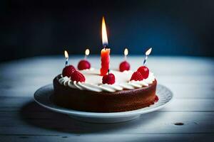 une anniversaire gâteau avec bougies sur il. généré par ai photo