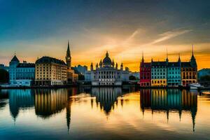 le ville de Lucerne, Suisse à le coucher du soleil. généré par ai photo