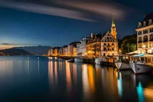 le ville de luzerne, Suisse à nuit. généré par ai photo