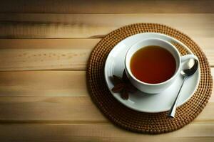 une tasse de thé sur une en bois tableau. généré par ai photo