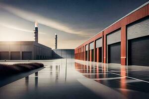 une grand industriel bâtiment avec deux grand des portes. généré par ai photo