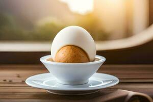 un Oeuf dans une tasse sur une tableau. généré par ai photo