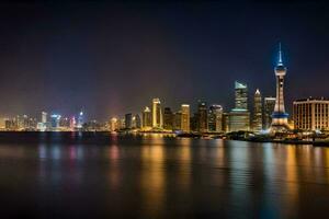 le horizon de Shanghai à nuit. généré par ai photo