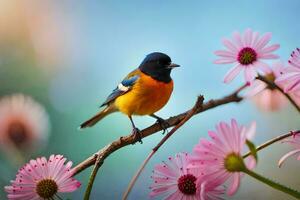 photo fond d'écran fleurs, le ciel, des oiseaux, le oiseau, le oiseau, le oiseau, le. généré par ai