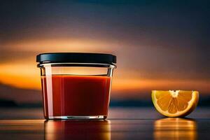 Orange jus dans une verre avec une tranche de orange. généré par ai photo