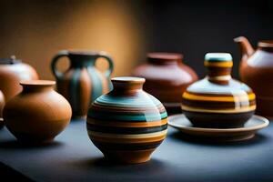 une groupe de coloré des vases et boules. généré par ai photo