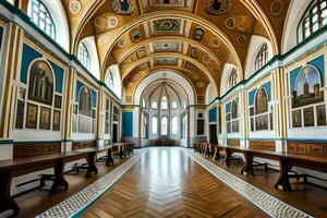 le intérieur de une grand pièce avec beaucoup peintures. généré par ai photo