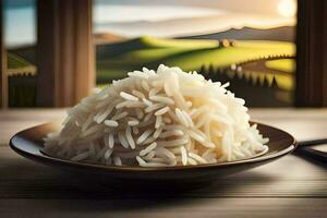 riz dans une bol sur une tableau. généré par ai photo