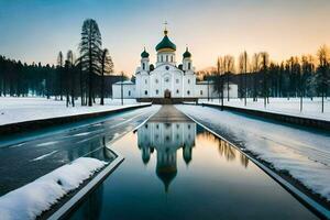 le église de le saint traverser dans le l'hiver. généré par ai photo