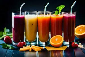 une variété de jus et smoothies. généré par ai photo