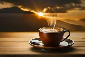 café tasse sur le tableau. généré par ai photo