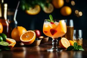 un Orange boisson avec des oranges, menthe et baies. généré par ai photo