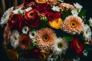 une bouquet de fleurs est montré dans cette image. généré par ai photo