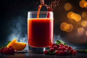 une verre de jus avec baies et framboises. généré par ai photo