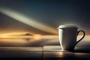 café tasse sur le tableau, coucher de soleil, café, café tasse, café, café tasse,. généré par ai photo