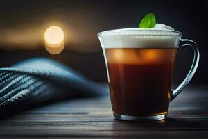 une verre de café avec la glace et menthe feuilles. généré par ai photo