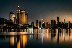 le ville horizon à nuit dans shanghaï. généré par ai photo