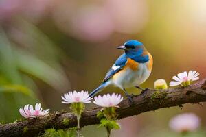 photo fond d'écran le oiseau, fleurs, printemps, le oiseau, fleurs, printemps, le oiseau,. généré par ai