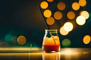 une verre de Orange jus avec une paille. généré par ai photo