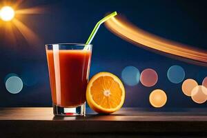 une verre de jus avec un Orange tranche. généré par ai photo