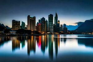 le ville horizon à crépuscule dans shanghaï. généré par ai photo