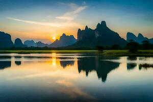 le Soleil monte plus de le montagnes dans Chine. généré par ai photo