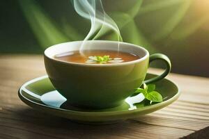 une tasse de thé avec une fleur. généré par ai photo