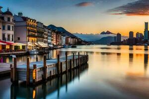 une magnifique le coucher du soleil plus de le ville de zurich. généré par ai photo