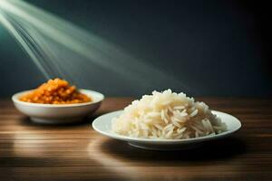 riz et curry sur une en bois tableau. généré par ai photo