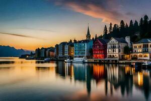 le magnifique ville de luce à le coucher du soleil. généré par ai photo