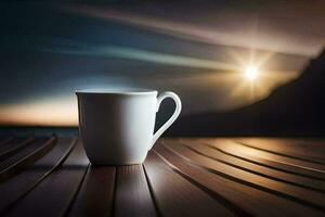 café tasse sur le en bois tableau. généré par ai photo