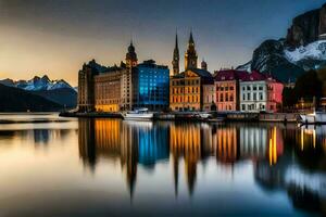 le ville de ljubljana, Slovénie, à crépuscule. généré par ai photo