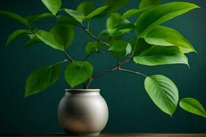 une mis en pot plante dans une argent vase sur une tableau. généré par ai photo