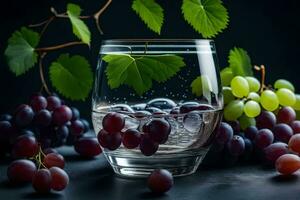 les raisins et l'eau dans une verre. généré par ai photo