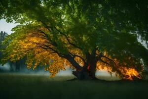 une arbre avec flammes dans le Contexte. généré par ai photo