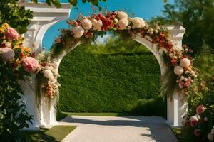 une mariage cambre avec fleurs et verdure. généré par ai photo