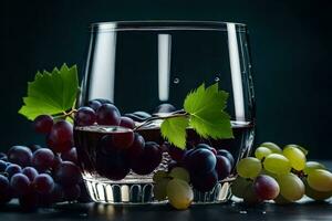 une verre de du vin avec les raisins et feuilles. généré par ai photo