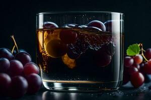 une verre de du vin avec les raisins. généré par ai photo