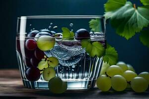 les raisins et l'eau dans une verre. généré par ai photo