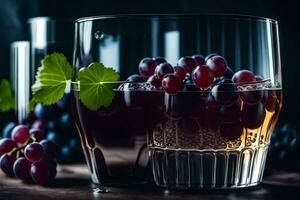 les raisins dans une verre avec la glace et l'eau. généré par ai photo