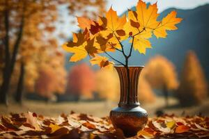 l'automne feuilles dans une vase. généré par ai photo