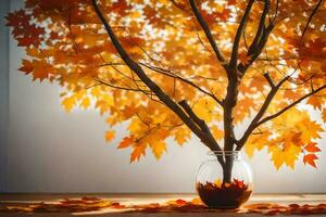 une vase avec une érable arbre dans il. généré par ai photo