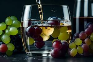 verser du vin dans une verre de les raisins. généré par ai photo
