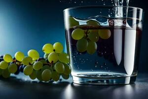 une verre de l'eau avec les raisins. généré par ai photo