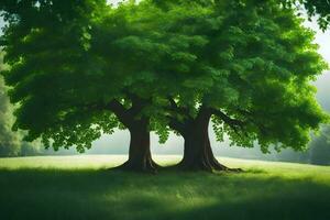 deux des arbres dans le milieu de une champ. généré par ai photo