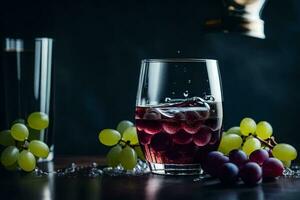 une verre de du vin avec les raisins et les raisins. généré par ai photo